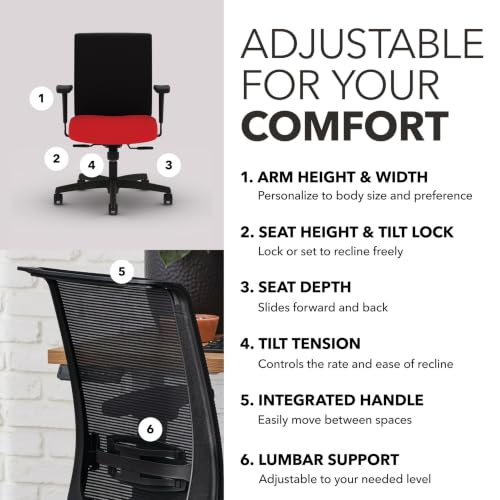 Image of HON Convergence Ergonomic Office Chair with Mesh Back, Adjustable Arms, Lumbar Support, Synchro‑Tilt Desk Chair with Wheels for Home Office or Computer Use, Black Frame, Ruby