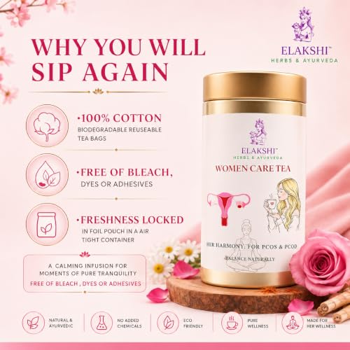 Image of Women Care Herbal Tea Bags - Hormonal Balance & Wellness Support, Ayurvedic Blend with Shatavari, Ashwagandha & Tulsi, Stress Relief & Digestive Support, Biodegradable Cotton Tea Bags (Pack of 1)