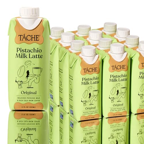 Táche Pistachio Coffee, Smooth Milk Latte Made with Arabica Beans and No Added Oil, Plant-Based Creamer Alternative with Rich Flavor and Clean Ingredients, (11oz, 12-Pack)