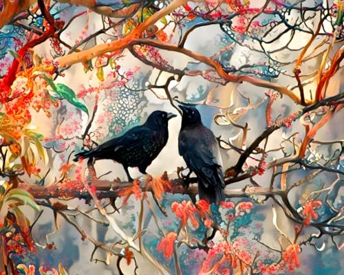 Peinture abstraite animal oiseau Meechi toile murale 50x70 cm