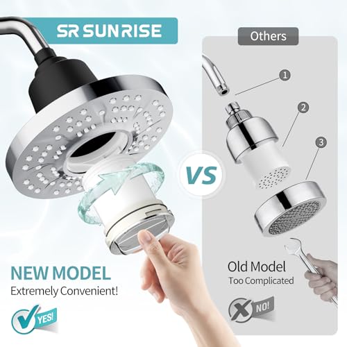 Image of SR SUN RISE Filtered Shower Head with Filters, 20-Stage Shower Head Filter for Hard Water, Fixed Showerhead with Easy-Replace Cartridge to Remove Chlorine & Heavy Metals (7-Inch, Chrome)