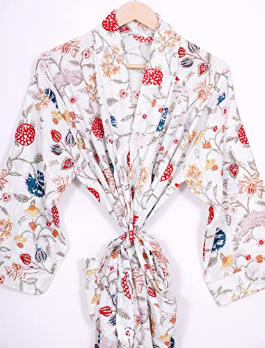 Image of Pure 100% Cotton Robe For Womens Bathrobe Dressing Gown Long sleepwear Free Size Kimono