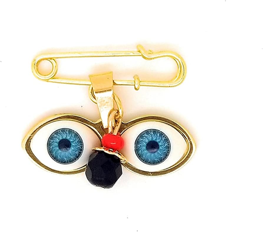 14kt Gold Plated Eyes Saint Lucky Charm Azabache Protection Baby Pin Brooch - Ojitos De Santa Lucia Azabache Para Proteccion