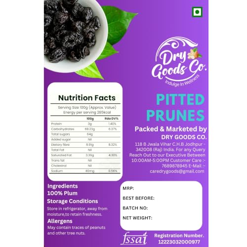 Image of Dry Goods Co Pitted Prunes 400g | No Added Sugar | Premium Dried Plums | Soft and Healthy