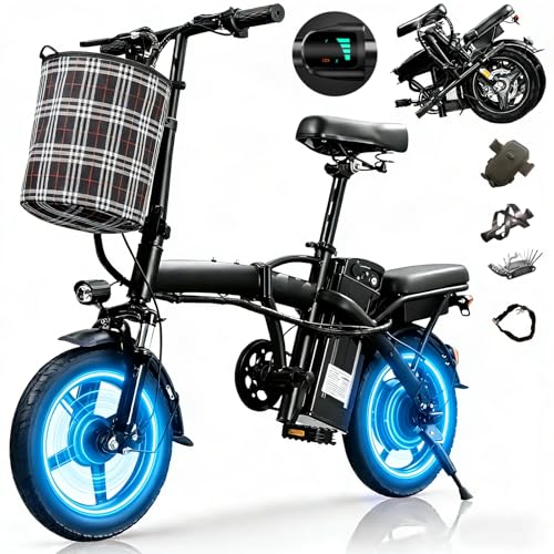550W Powerful Electric Folding Bike for Adults – 23MPH Top Speed, 35 Miles Range, 48V 12Ah Battery, Foldable Ebike with Charger & Dual Disc Brakes,14' Commuter Mini E Bikes, Hill Climbing Commuter
