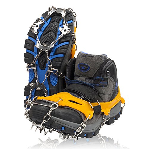 ZAFIELD アイゼン スパイク 19本爪 登山 雪山 トレッキング 簡単装着 収納袋付き 男女兼用 (オレンジ, M)