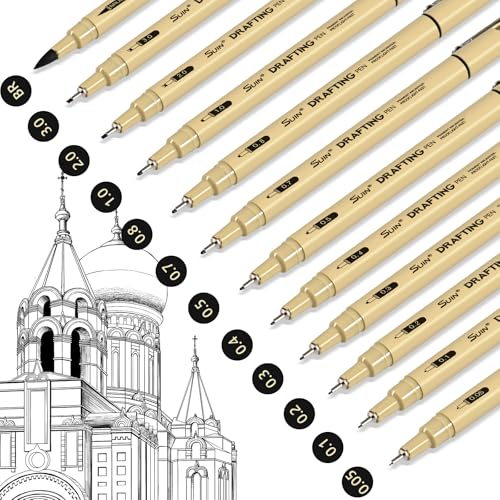 SUIN Fineliner-Stifte-Set wasserfest Archivtinte technische Zeichenstifte (0 05 bis 3 mm + Pinsel) für Kunst Skizzieren Bullet Journaling Illustration & Schreiben
