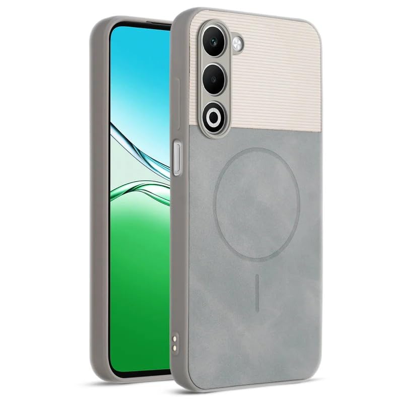 Image of Bintage case Macc-Safe Design Hard Light Weight Back Case | Soft Border Camera Protect | Dual PU Leather Finish Back Cover Compatible for Oppo A5 5G - White & Grey