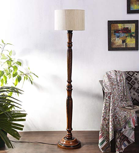Image of Devansh Off-White Cotton Wooden Floor Lamps