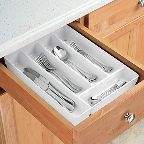 mDesign Cutlery Tray Organizer for Flatware and Kitchen Gadgets - 10.75" x 13.75" x 2", White