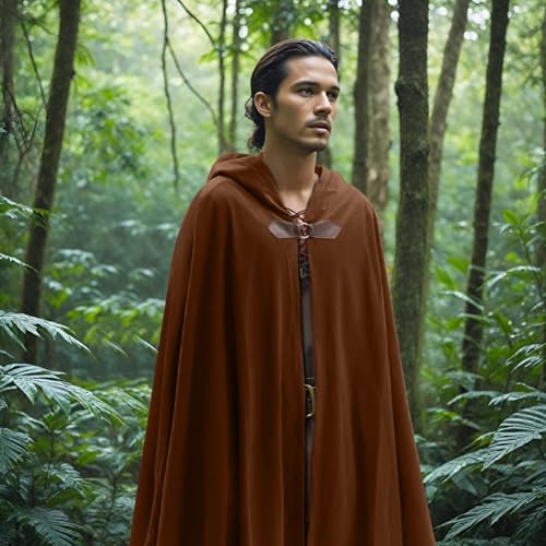 keland Renaissance Umhang mit Kapuze Samt Kapuzenumhang Halloween Mittelalter Hobbit Kapuzenmantel (Braun)