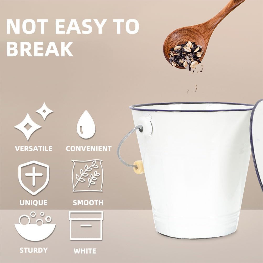 PRETYZOOM Thickened Enamel Bucket White 7l for Drinks Food Storage Milk Wine Lid and Handle