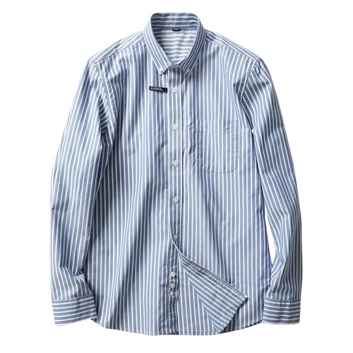 SevenBoy Men's Cotton Long Sleeve Casual Button - Down Oxford Shirt - Striped, Stylish for All Seasons
