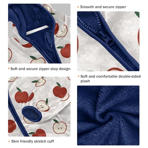 Cute Red Apple Fruits Girls Fleece Jacket Girls Fall Jacket Girls Zip Up Hoodie Girls Sherpa Jacket 2-10T3