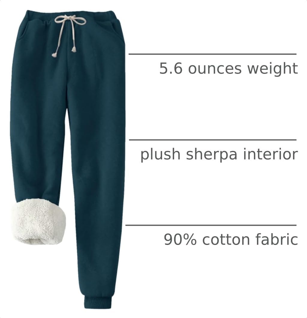 PEHMEA Womens Sherpa Lined Sweatpants Winter Warm Fleece Pockets Joggers image 2