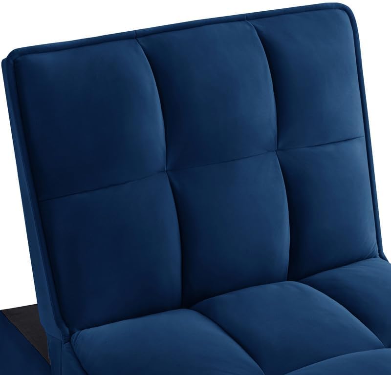Multi-Function Single Sofa Bed, Velvet Upholstered Sleeper Chair with Storage Pocket, Convertible Chaise Lounge Tufted Pull-Out Sofa Bed with Adjustable Backrest and Pillows,Navy