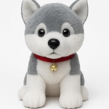 Fun4you Plush Husky Dog Toy, 30cm, Soft Stuffed Animal with Bell Collar, Grey & White