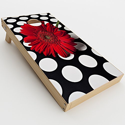 Skin Decals Vinyl Wrap for Cornhole Game Board Bag Toss (2xpcs.) / Red Flower on Polka Dots