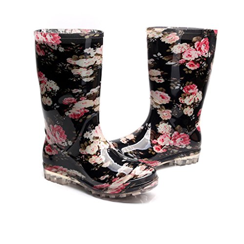 Womens Rain and Garden Boot Half Calf Rubber Rainboots Floral Printed Waterproof for Garden Women rain Footwear3