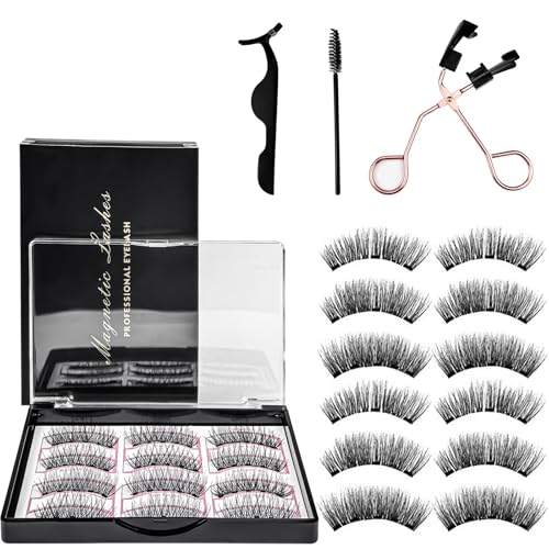 Puasok Ciglia Finte Magnetiche 3 Paia, Ciglia Magnetiche 3D Voluminose Riutilizzabili Senza Colla, Magnetic Lashes con Pinzetta, Tenuta Forte e Comfort Tutto il Giorno (Versione Folta)