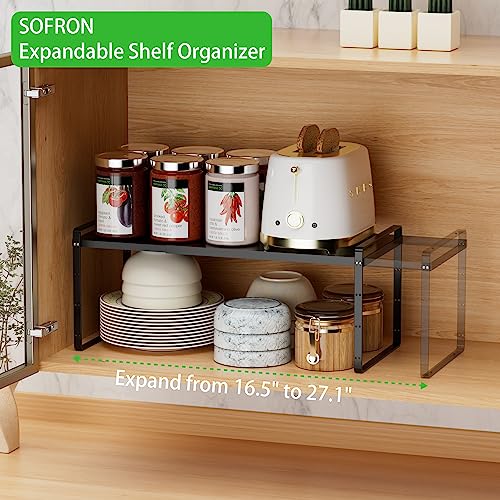 SOFRON Expandable Cabinet Storage Shelf Stackable Organizer Rack for Kitchen Bathroom Pantry Spice Cupboard Countertop Home Office Desk Heavy Duty Nonslip Black Large 2 PACK by SOFRON - Image 5