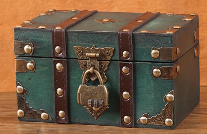 Coffre au trésor en bois de qualité supérieure coloris vert vintage
