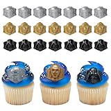 STAR WARS Cupcake Rings, 24 Cupcake Toppers Featuring Darth Vader, C-3PO, And R2-D2, 3D Food Safe...
