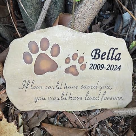 HJHHARTSPACE Personalized Forever Pet Memorial Stone, Paw Prints Dog Pet Memorial Stones Indoor Outdoor Décor, Dog Cat Garden Stone Grave Marker, Loss of Pet Sympathy Gifts, 11” L x 7 ½” W x ½” H Cover
