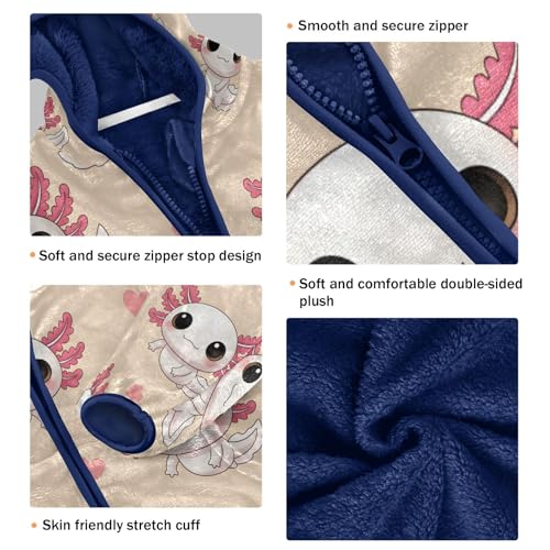 Cute Axolotl Pattern with Hearts Toddler Fleece Jacket Girl Boys Hooded Fleece Jacket Coat Warm Outwear Zip-up 3-10T3