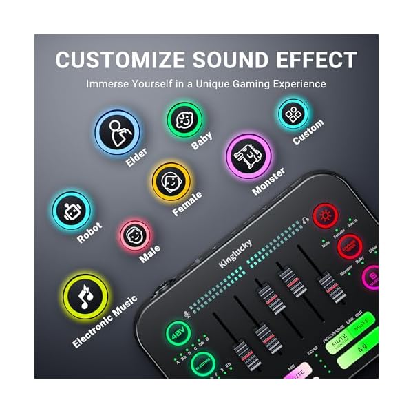 Gaming Audio Mixer Interface PC Sound Board with Denoise, Bluetooth,RGB, Mute Button, 48V Phantom Power XLR Microphone Interface for Live Streaming, Podcast, Recording, Vocal, Game Voice - Image 6