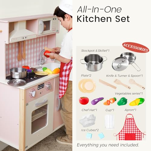 Image of Tiny Land Play Kitchen for Kids - Real Lights, Sounds & Adjustable Height