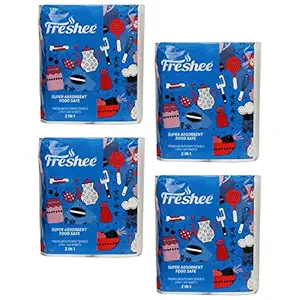 Freshee 60 Sheet 2 In 1 Kitchen Towel Tissue Paper Pack Of 4, Hygienic Fresh Environment Friendly Water Dissolvable Disposable Dry Tissue Roll Made With 100% Virgin Fibre