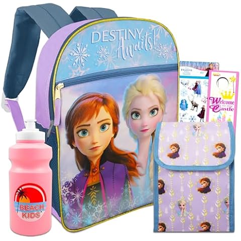 Disney Frozen 2 Backpack Set for Girls with Lunch Bag, Water Bottle, and Stickers Cover