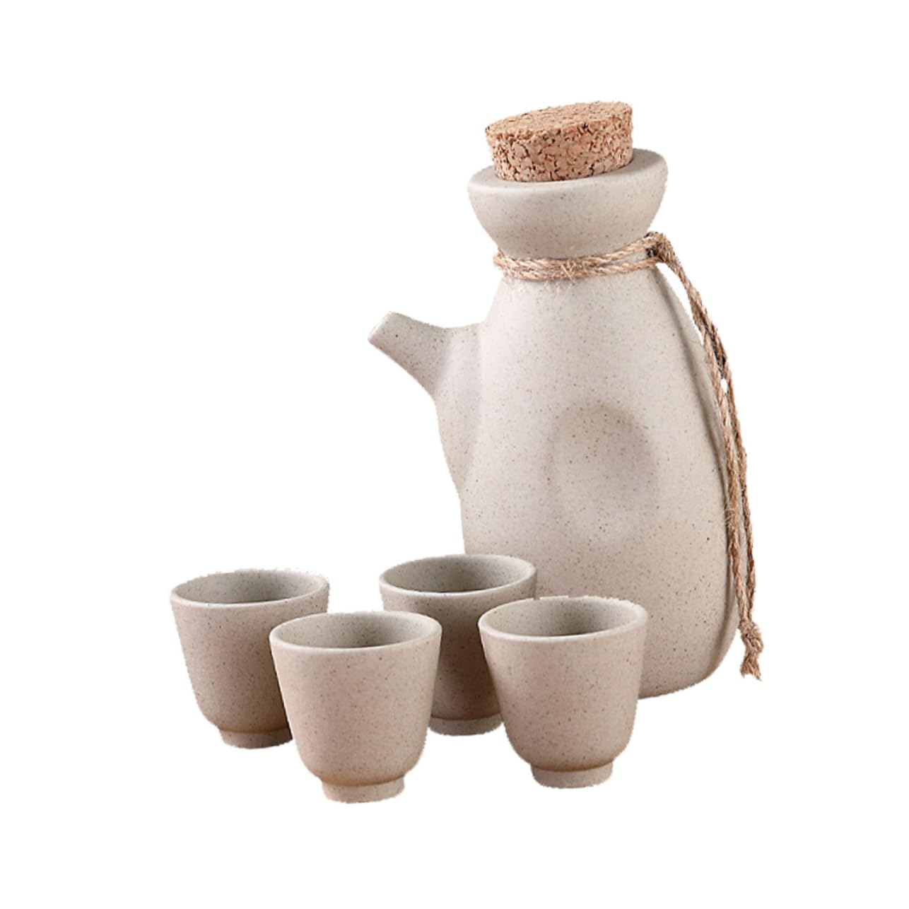 COLLBATH 1 Set Sake Pot Cup Dinnerware+sets China Tea Cup Mini Wine Cup Japanese Style Wine Pot Made Mini Tea Cups Sake Cups Sake Bottle and Cups Mini Water Kettle Mug Beige Ceramics