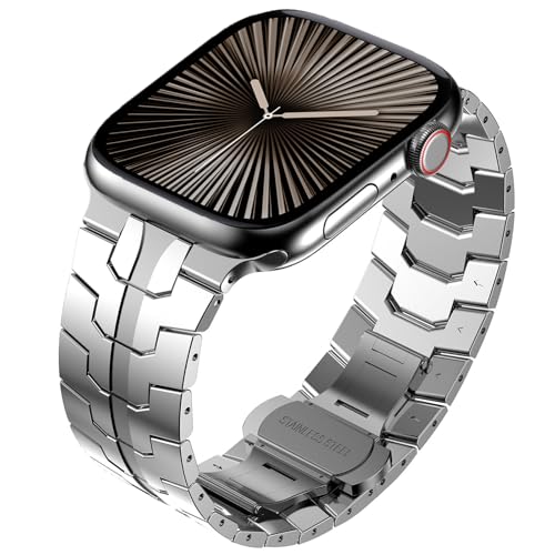 KADES Metal Band Compatible with Apple Watch Band Ultra2/Ultra 49mm Series 10 46mm Series 9/8/7 45mm Series SE2022/6/5/4 44mm Series 3/2/1 42mm, Stainless Steel Link Bracelet, Silver