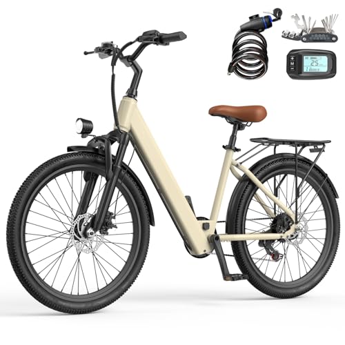 E-Bike 24' 7-Gang Hochkohlenstoffstahlrahmen Elektrofahrrad 250W Motor 13Ah Akku Höchstgeschwindigkeit 25km/h City E-Bike mit LCD Display