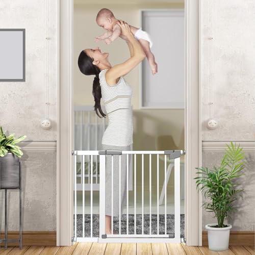 Image of StarAndDaisy Baby Safety Gate for Kids Home Children Stair Barricade Door with Two Way Auto Close, No Dril Requried Retractable Door with Adjustable Linkage Lock.