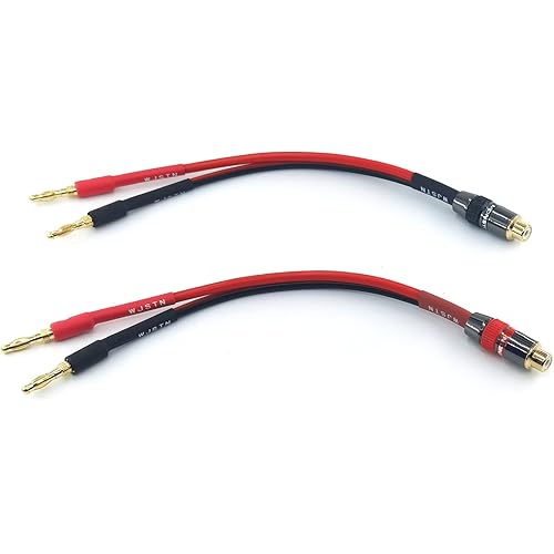 WJSTN RCA Female to Banana Plug Speaker Cable, 6 Inch Audio Adapter Connector Cord, 2 Pack