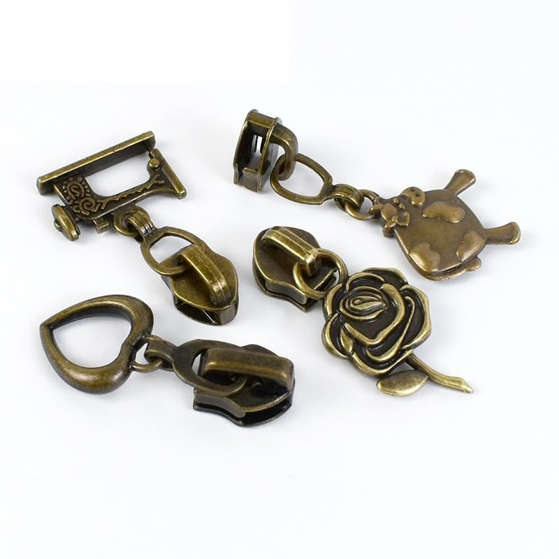 Tirador de cremallera fijo, 10/30 piezas 5# deslizadores de cremallera de latón for cremalleras de nailon, bolsa con tirador de cabeza de cremallera, kit de reparación de equipaje, accesorios de costu