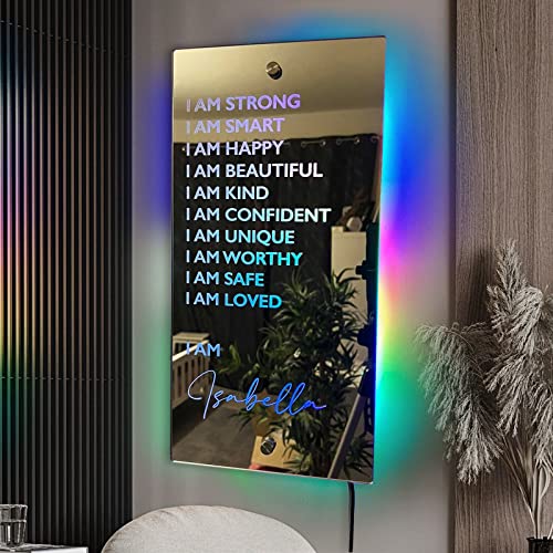 RAQUCK Personalized I AM Affirmations Mirror LED Light Up Lamp