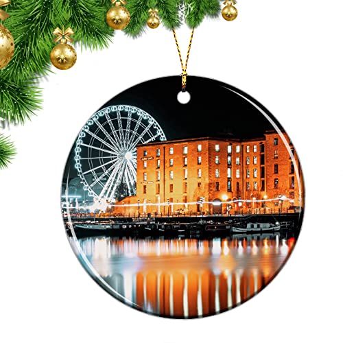 Umsufa UK Christmas Ornaments UK England Liverpool Arena and Convention Centre Ornaments Christmas Tree Pendant Decorative Ceramic Sheet Souvenir Travel Gift