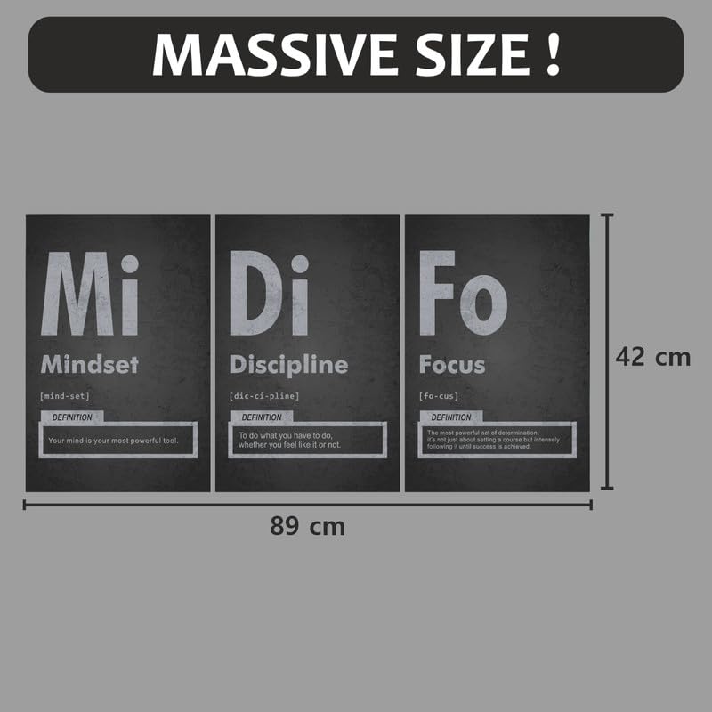 Image of POSTERONN Mindset Focus Discipline Motivational Poster Set of 3 | Gym Wall Art for Home Office Studio | Modern Typography Decor | Inspirational Wall Posters | Unframed