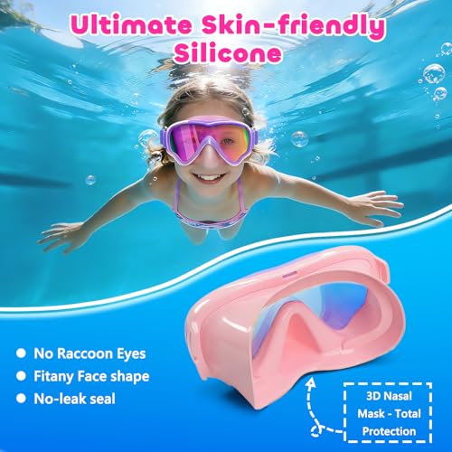 Image of MOMUSE Kids Swim Goggles 3-14 with Soft Fabric Strap, 3D No-Leak Nose Cover | No Hair Pulling, Mirrored Shatterproof Lens, Anti-Fog & UV Protection, Diving Mask Swimming Goggles Toddler /Youth Boys Girls