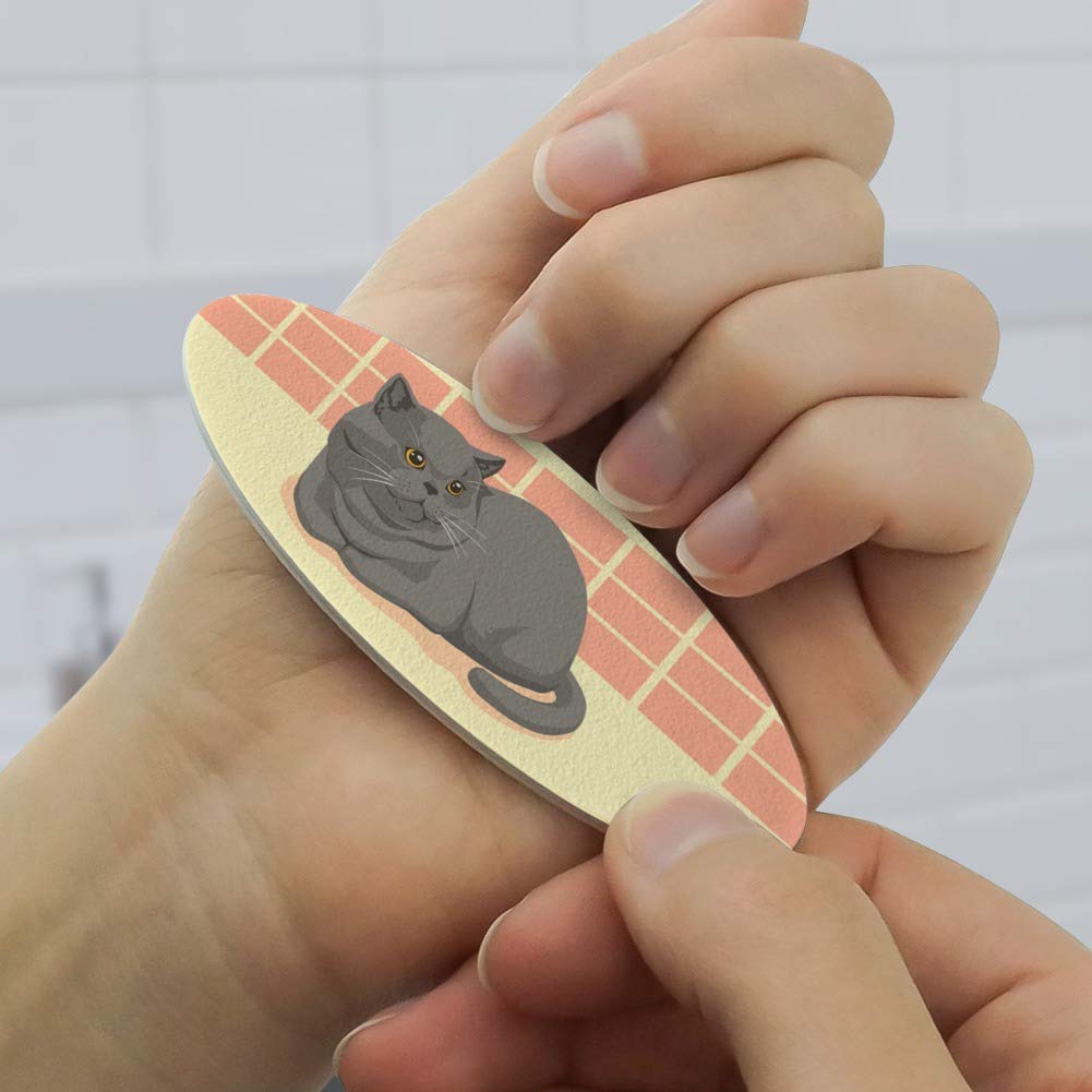 Chubby British Short Hair Grey Cat Double-Sided Oval Nail File Emery Board Set 4 Pack