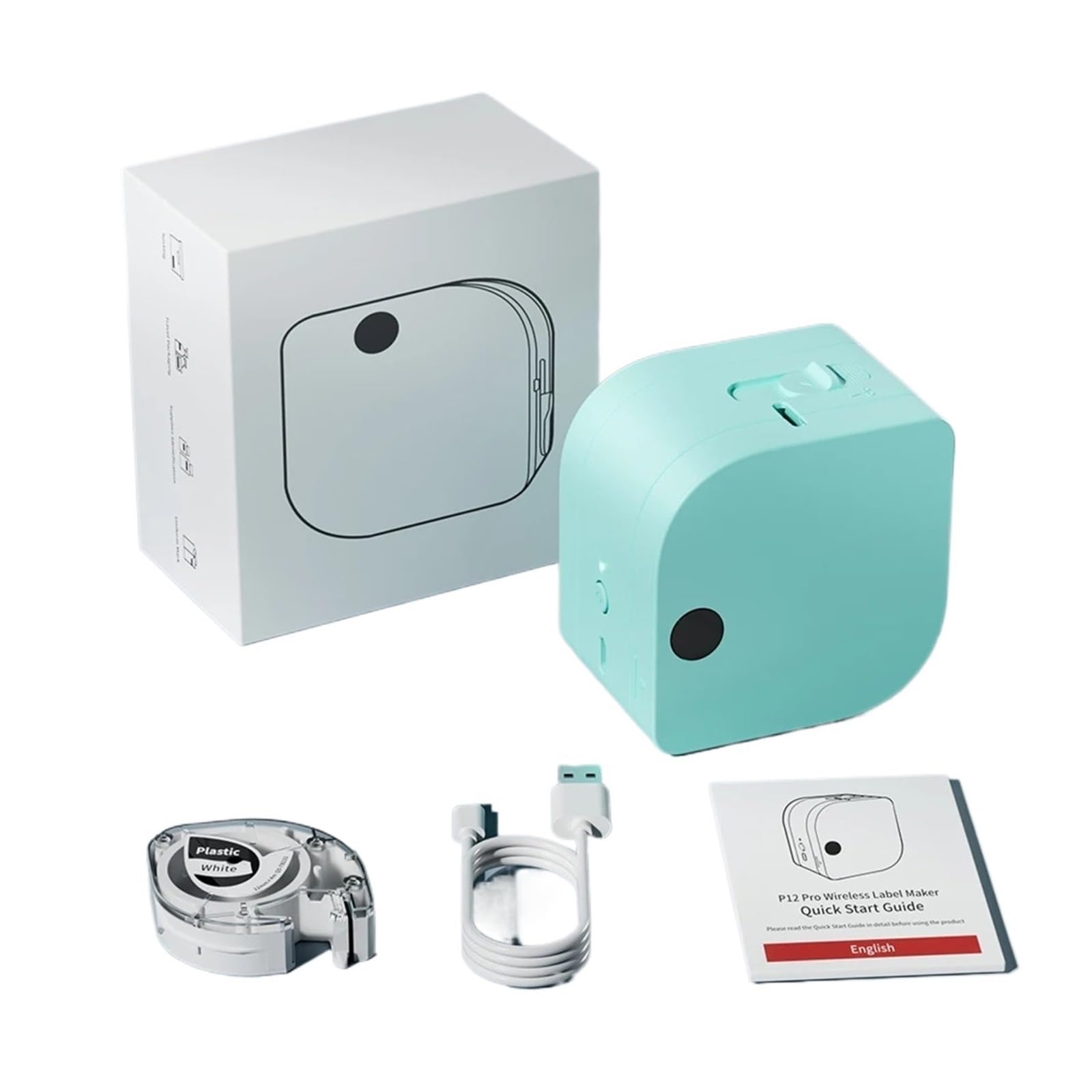 Drukarka naklejek, Przenośna Drukarka Etykiet Bluetooth P12 Z Drukiem Termotransferowym I Wieloma Szablonami Do Przechowywania, Biura Domu dla paczki pocztowej, adresu, logo(Green)