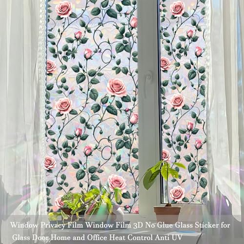 Película para ventana con diseño floral 3D sin pegamento 45x110 cm miniatura 2