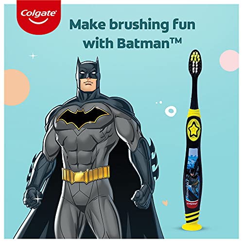 Image of Colgate Kids Batman Manual Toothbrush for 5+ years, Pack of 3, Extra Soft Bristles with Tongue Cleaner,Multicolor