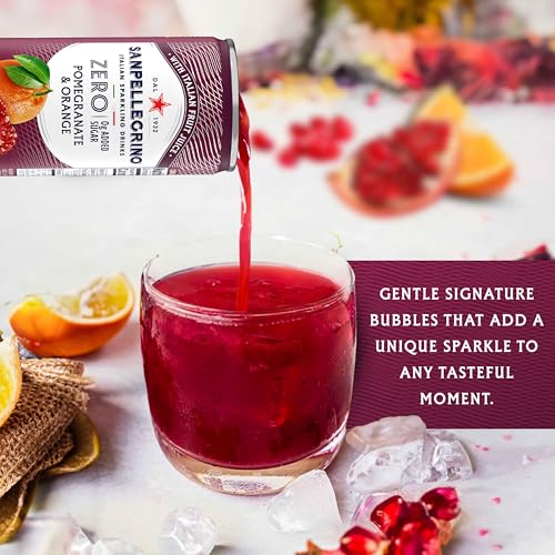 Image of Sanpellegrino Zero Grams Added Sugar Pomegranate & Orange Italian Sparkling Drink, 24 Pack Of 11.15 Fl Oz Cans, Sanpellegrino Italian Sparkling Drinks, Low-Calorie Fruit Juice Beverages