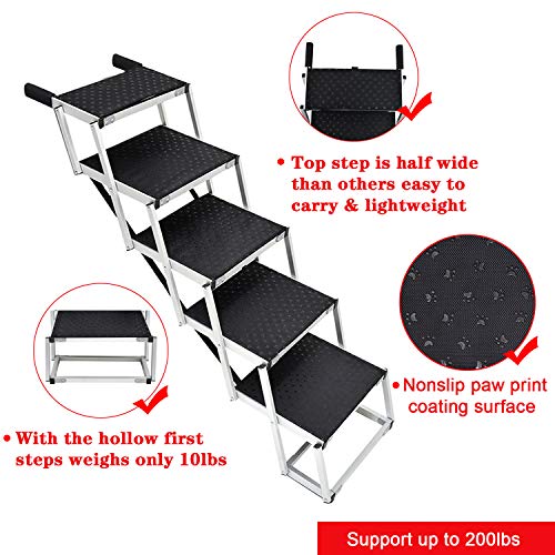 Portable Dog Stairs for Large Dogs, Foldable Aluminum Lightweight Pet Ramps,Accordion Pet Ladder Dog Car Steps with Non-slip Surface for High Beds, Trucks, Cars and SUV, Supports 150-200 lbs,5 Steps - Thumbnail 5