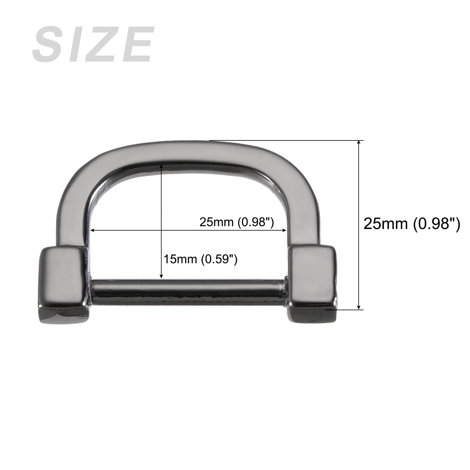 METALLIXITY Horseshoe D-Rings (25mm) 2pcs, Screw-in U-shaped Buckles Shackle - for Car Keys Keychain Bags Leather Crafts Drak Gray - Image 2